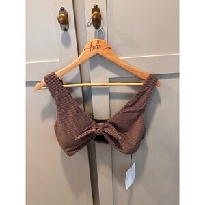 Hanna Nikole Womens Smocked Bikini Set High Waisted Front Knot Mauve Brown NEW